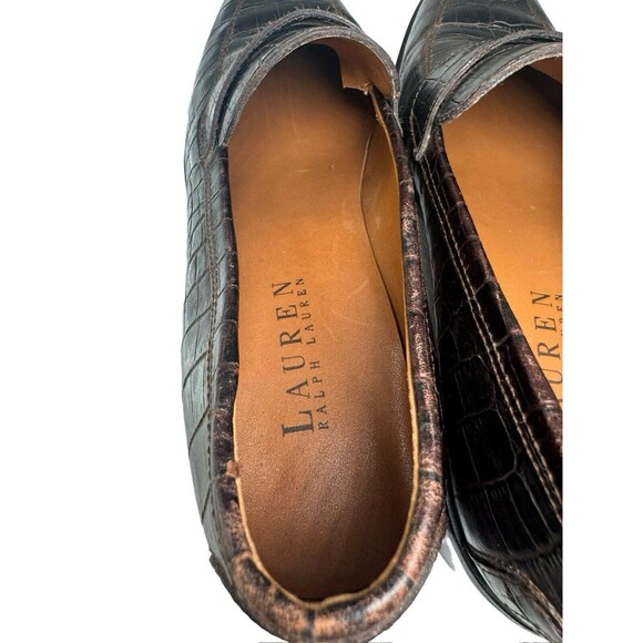 LAUREN RALPH LAUREN WOMENS BROWN CROC PRINT LEATHER BLOCK  Lauren Ralph Lauren Women\'s Penny Loafers Sz 6b- Brown Croc Print- Block Heel-
